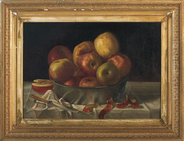 Still Life With Pewter Bowl Of Apples Oil Painting by Charles Harry Eaton