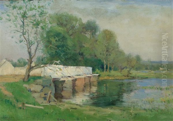 Spring Landscape With A Bridge Oil Painting by Charles Warren Eaton