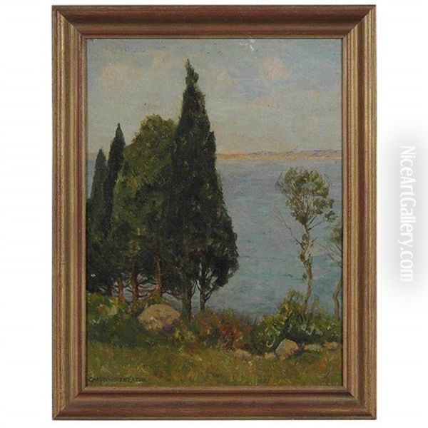 Pine Trees On The Shore Oil Painting by Charles Warren Eaton