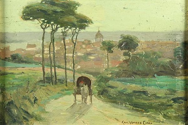 Horse And Wagon Leaving A Seaside Village Oil Painting by Charles Warren Eaton