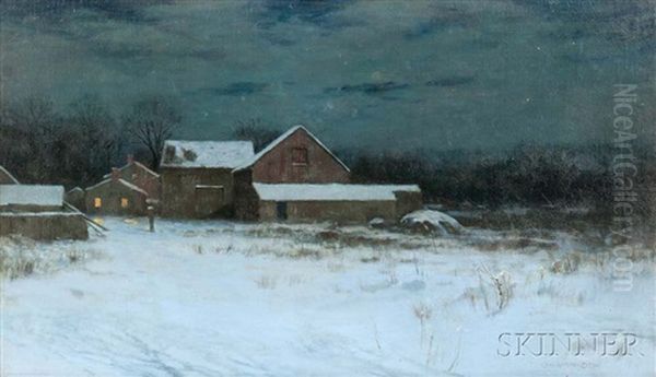 Twilight Landscape With Farm In Snow Oil Painting by Charles Warren Eaton