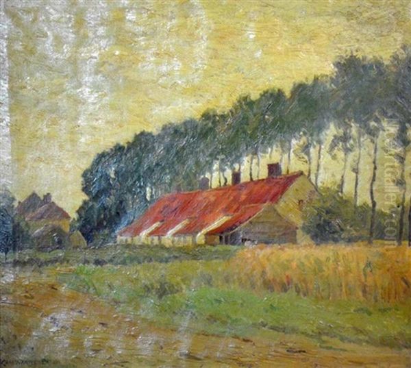 Country Side Houses And Tree Oil Painting by Charles Warren Eaton