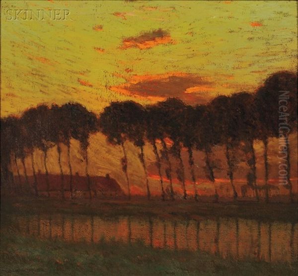 Sunset Through A Row Of Trees Oil Painting by Charles Warren Eaton