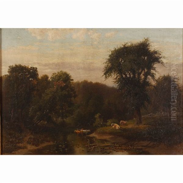 Barbizon Style Pastoral Scene Oil Painting by Charles Warren Eaton