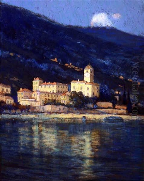 Nocturne - City By The Shoreline, Bellagio, Lake Como, Italy Oil Painting by Charles Warren Eaton