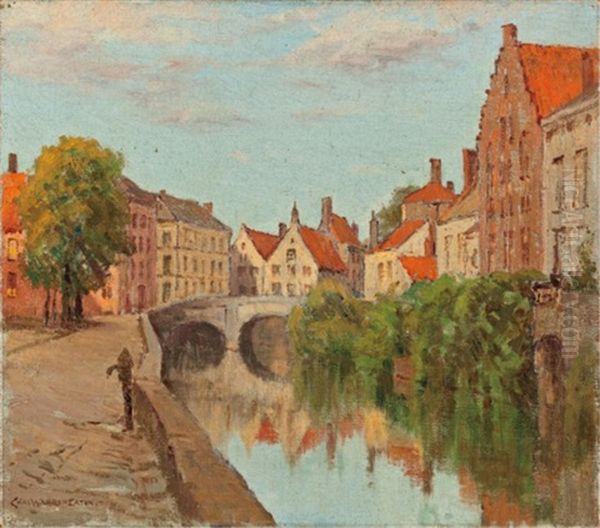 Dutch Canal Oil Painting by Charles Warren Eaton