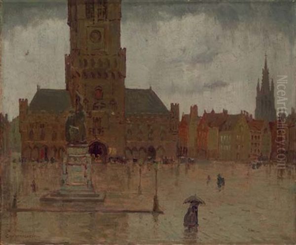 The Market Square At Bruges, Belgium Oil Painting by Charles Warren Eaton