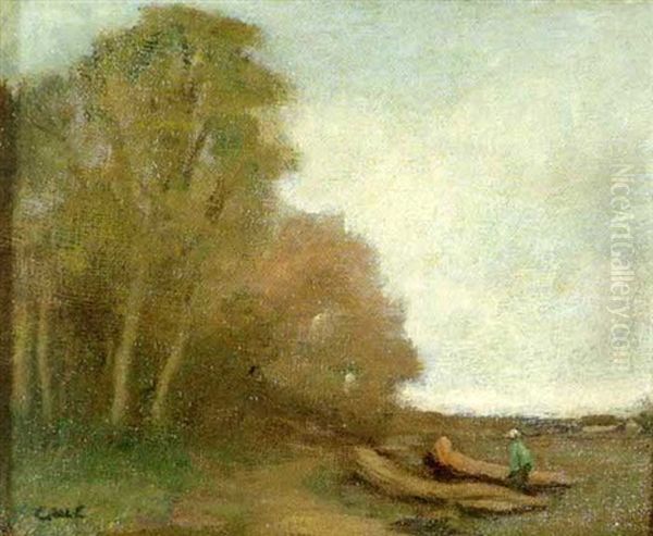 Figure In A Landscape Oil Painting by Charles Warren Eaton