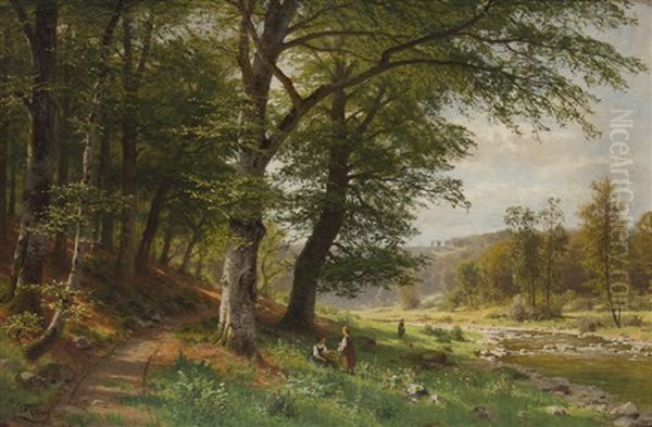 Afternoon At The Stream Oil Painting by Fritz Ebel