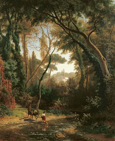 Waldlandschaft Oil Painting by Fritz Ebel