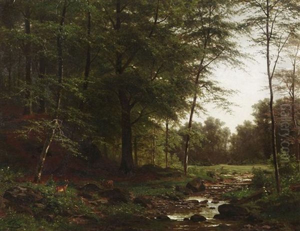 Waldlandschaft Oil Painting by Fritz Ebel