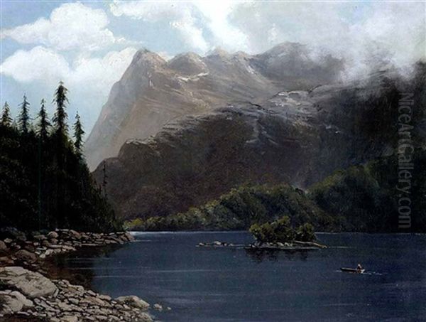 Der Eibsee Bei Garmisch Oil Painting by Fritz Ebel