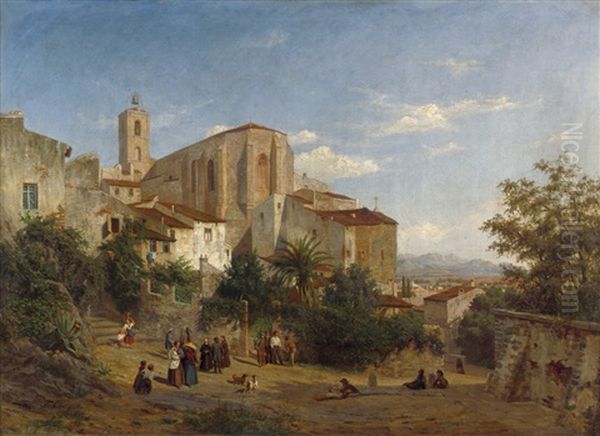 Iitalienisches Bergdorf Mit Landvolk Oil Painting by Fritz Carl Werner Ebel