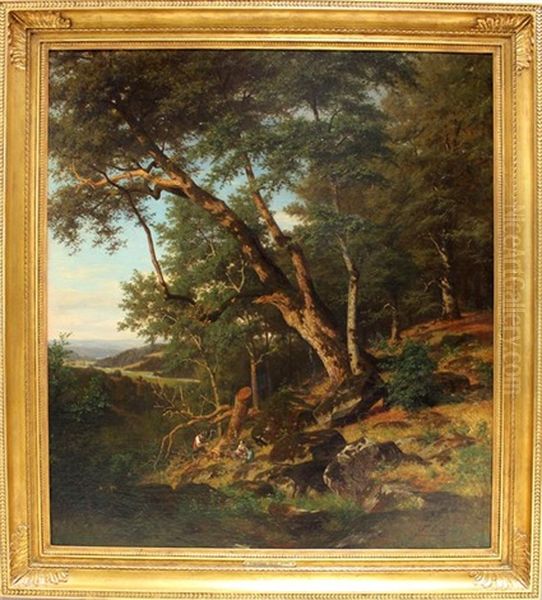 Waldlandschaft Oil Painting by Fritz Carl Werner Ebel