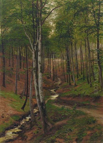 Waldbach Im Fruhling Oil Painting by Fritz Carl Werner Ebel