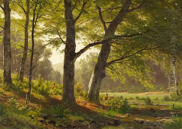 Rehe Auf Der Waldlichtung by Fritz Carl Werner Ebel