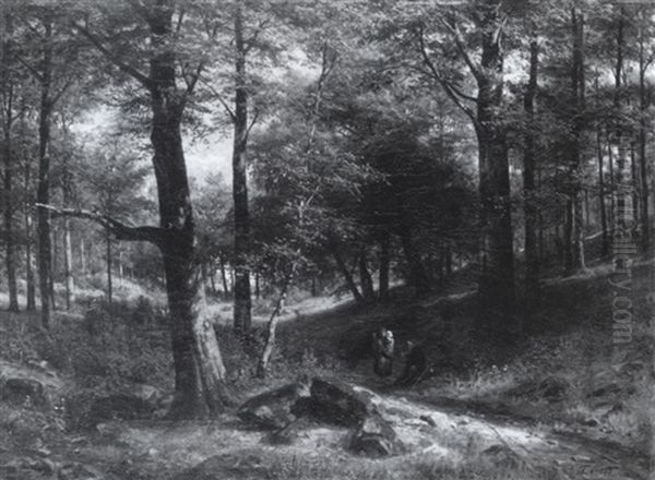 Waldlandschaft Mit Figurenstaffage Oil Painting by Fritz Carl Werner Ebel