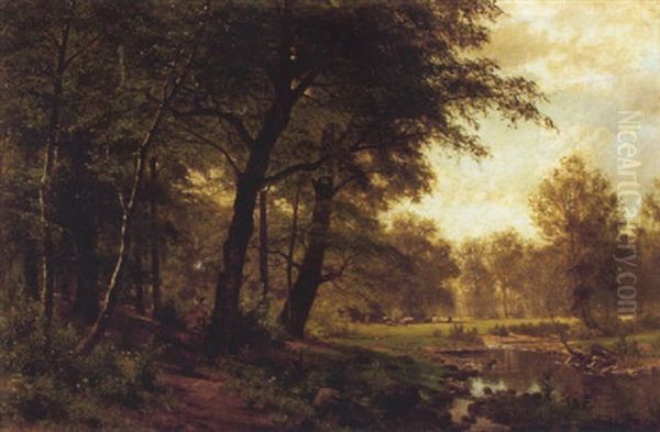 Lichte Waldlandschaften Mit Rehen Im Mittelgrund Oil Painting by Fritz Carl Werner Ebel