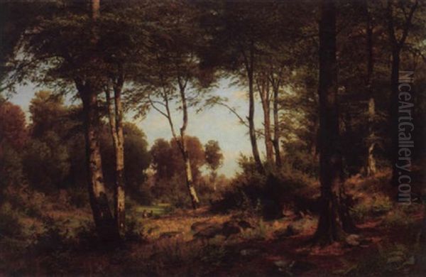 Lichte Waldlandschaften Mit Rehen Im Mittelgrund Oil Painting by Fritz Carl Werner Ebel