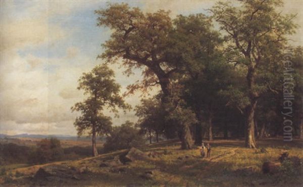 Landschaft Mit Eichenwald Und Figuren Oil Painting by Fritz Carl Werner Ebel