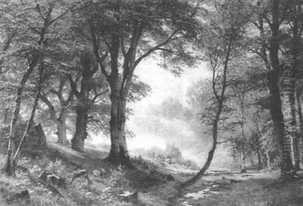 Waldlandschaft Mit Rehen Oil Painting by Fritz Carl Werner Ebel