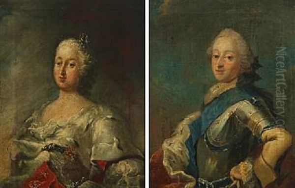 Portraits With Frederik D. V And Dronning Louise (pair) Oil Painting by Christian Eberhardt