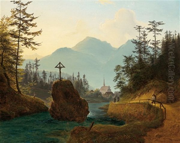 Kreuzstein Bei Bad Ischl Oil Painting by Josef Eberl