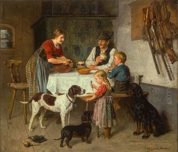 Der Jager Mit Seiner Familie Um Den Tisch Versammelt Beim Abendbrot Oil Painting by Adolf Eberle