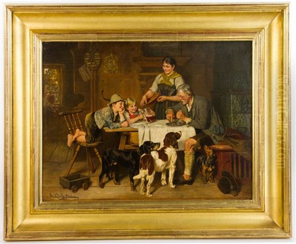 Family At Table, Oil Painting by Adolf Eberle