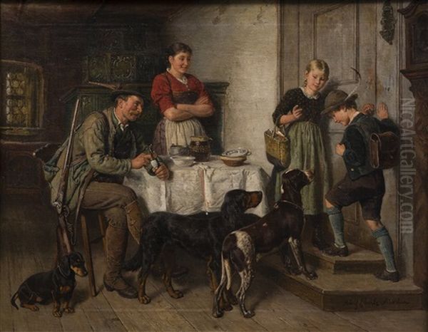 Family Of A Bavarian Hunter Oil Painting by Adolf Eberle