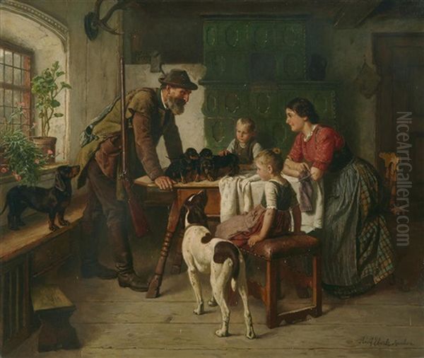 The New Family Members Oil Painting by Adolf Eberle