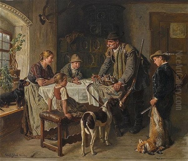 Die Erlegte Fehe Oil Painting by Adolf Eberle