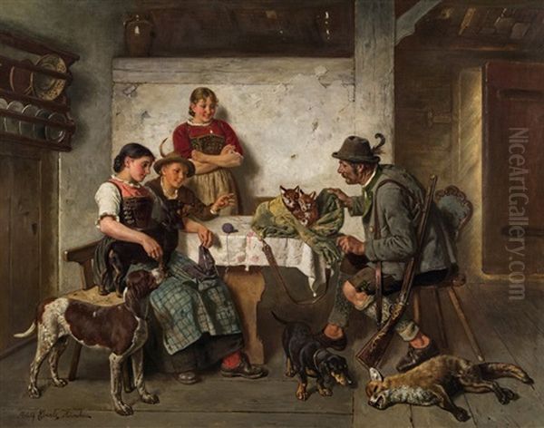 Return From The Hunt Oil Painting by Adolf Eberle