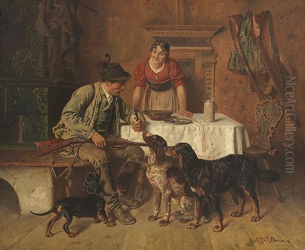 Brotzeit Des Jagers Oil Painting by Adolf Eberle