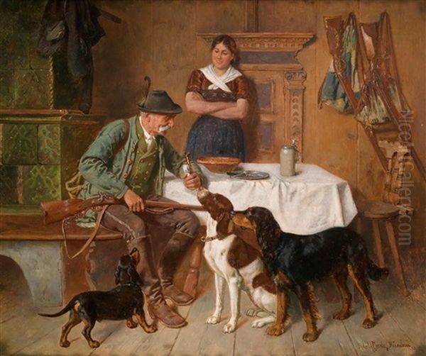 Treue Jagdgefahrten Oil Painting by Adolf Eberle