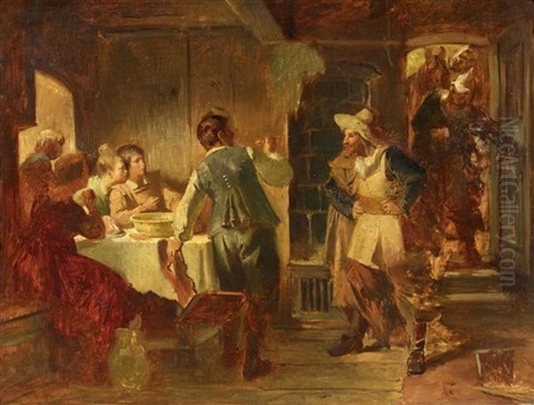 Ungebetener Besuch Oil Painting by Adolf Eberle