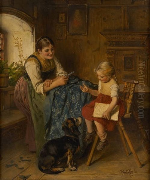 La Petite Fille Et Son Chien Oil Painting by Adolf Eberle