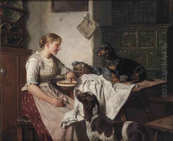 Feeding The Dogs Oil Painting by Adolf Eberle