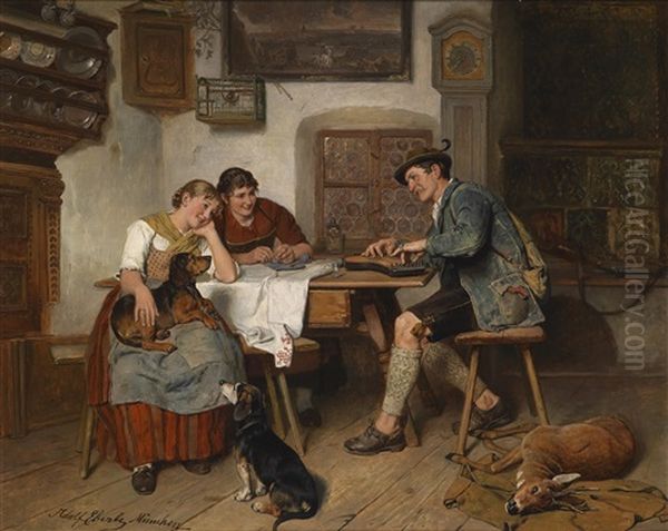 Musikalische Unterhaltung Auf Der Alm Oil Painting by Adolf Eberle