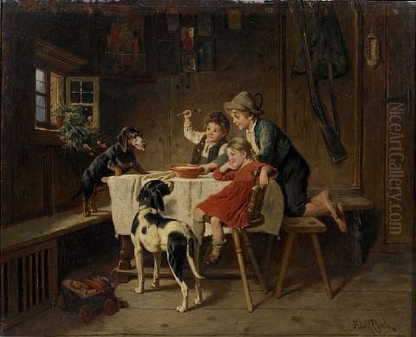 Dinner Time Oil Painting by Adolf Eberle