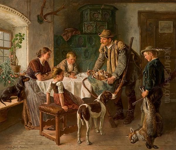 After The Hunt Oil Painting by Adolf Eberle