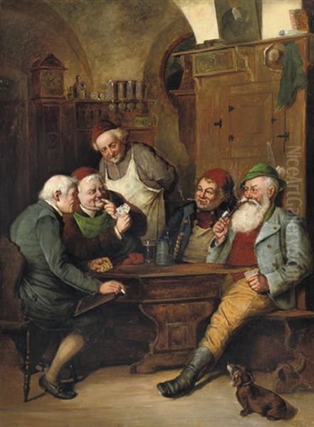 Beim Kartenspiel - Playing Cards Oil Painting by Adolf Eberle