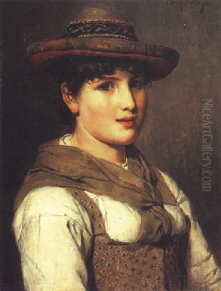 A Country Girl Oil Painting by Adolf Eberle