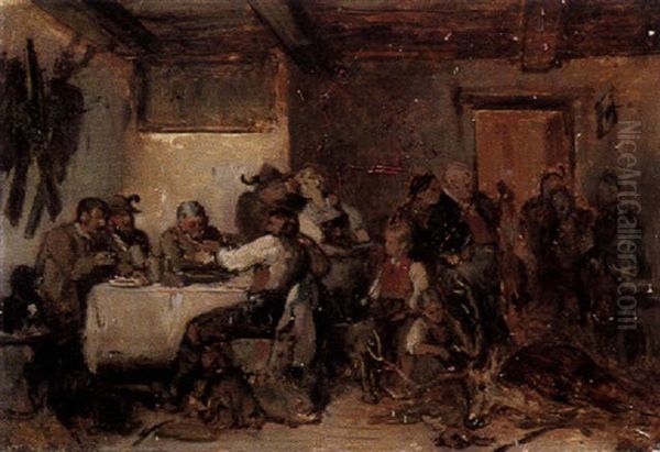 Jagdgesellschaft In Der Bauernstube Oil Painting by Adolf Eberle