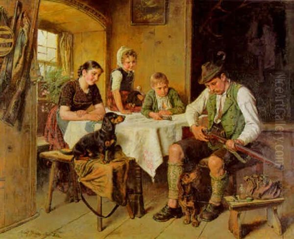 Preparing For The Hunt Oil Painting by Adolf Eberle