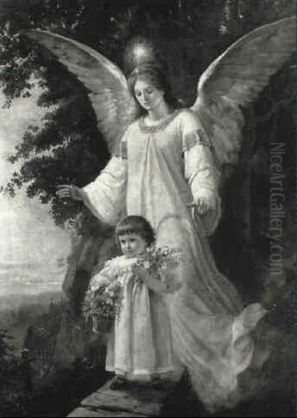 The Guardian Angel Oil Painting by Adolf Eberle