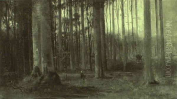 Reisigsammlerin Im Herbstwald Oil Painting by Adolf Eberle