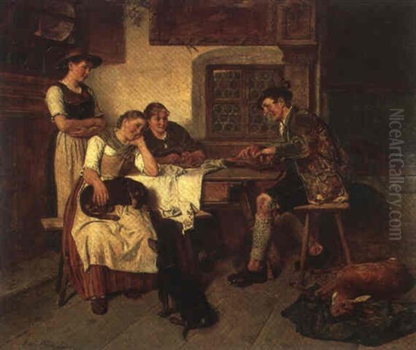 In The Hunting Lodge Oil Painting by Adolf Eberle