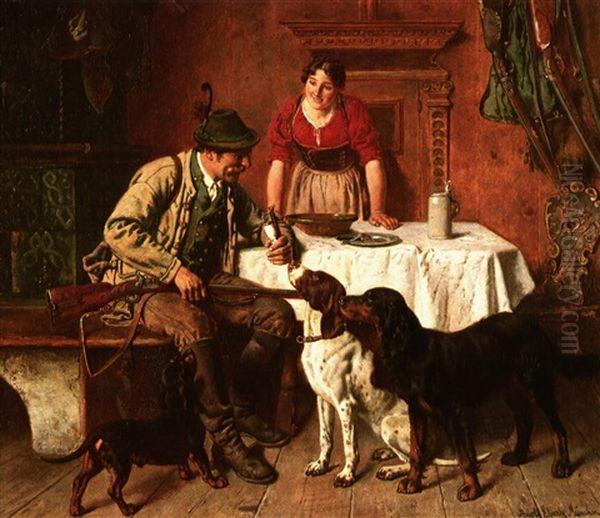 In The Huntsman's Lodge Oil Painting by Adolf Eberle