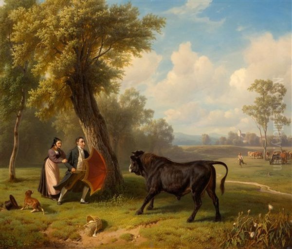 Ehepaar Beim Picknick Uberrascht Oil Painting by Robert Eberle